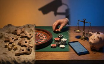 Historische Entwicklung des Glücksspiels von antiken Würfeln bis digitalem Wetten, Regulierung, Gesellschaft.