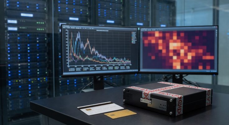 Serverraum zeigt HSM, RNG-Analysen, Zahlungsabwicklung, Architektur, Sicherheitsprotokolle und moderne Serverracks von O